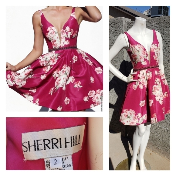 Sherri Hill 32321 Floral Print Short Dress - Picture 1 of 14
